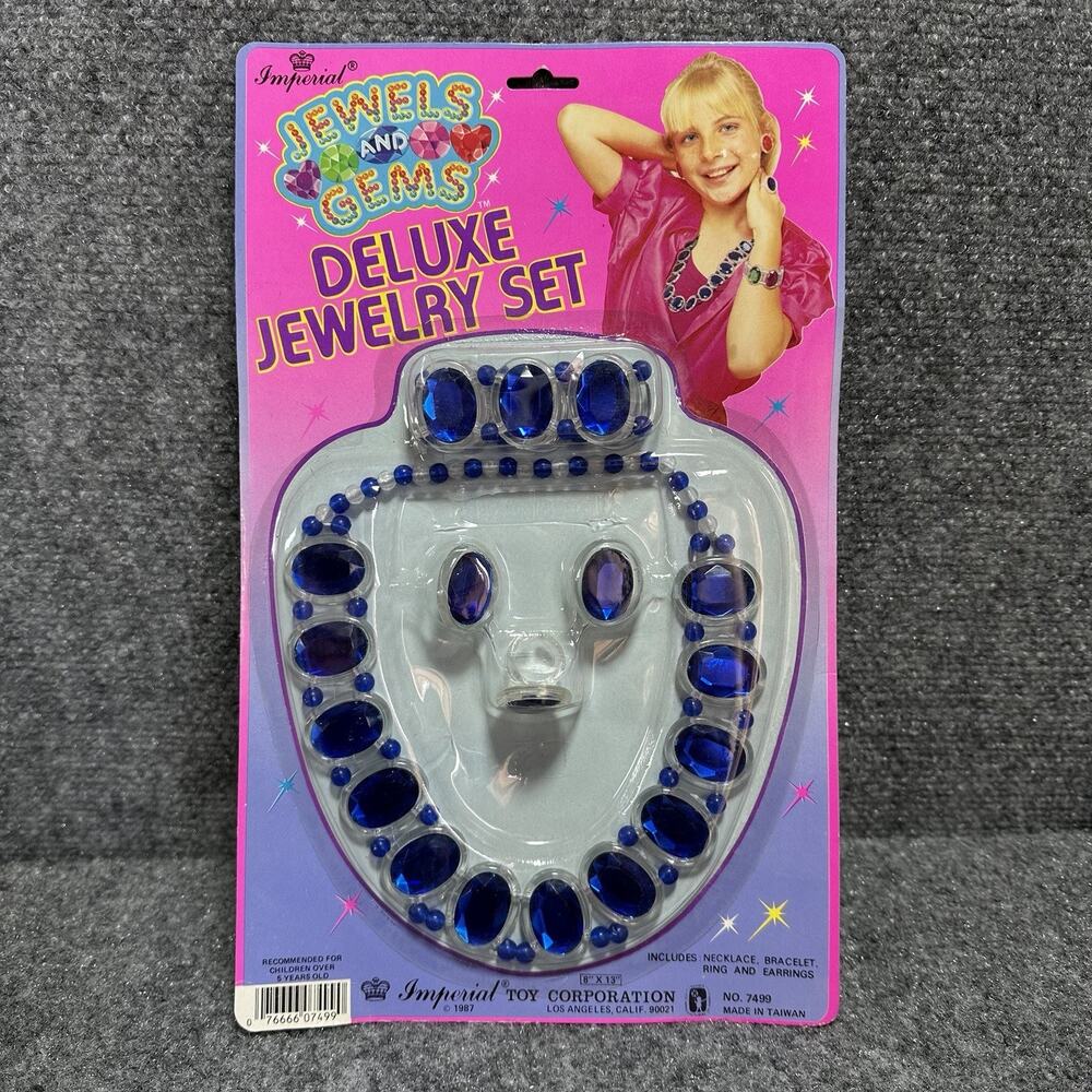 Vtg 1987 Imperial Toy Co. Jewels & Gems Necklace Ring Jewelry Set Kids dress up
